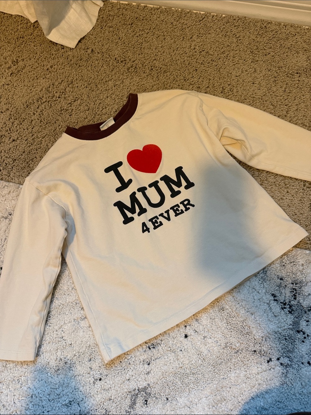 Zara Cream Long-Sleeve Tee with Red Heart and Black Text